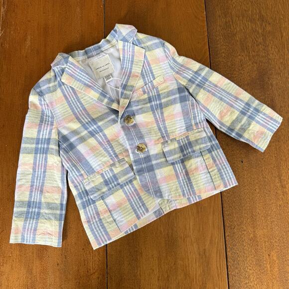 Janie and Jack Plaid Linen Cotton Blazer Jacket Boys 18 24 Mos Blue Pink Preppy - Picture 6 of 16